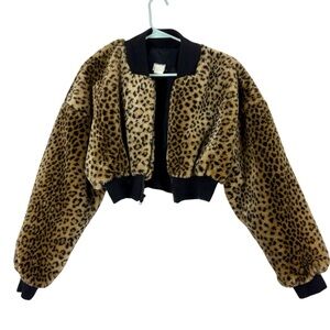 Frederick's of Hollywood Faux Fur Cheetah Print Bomber Jacket